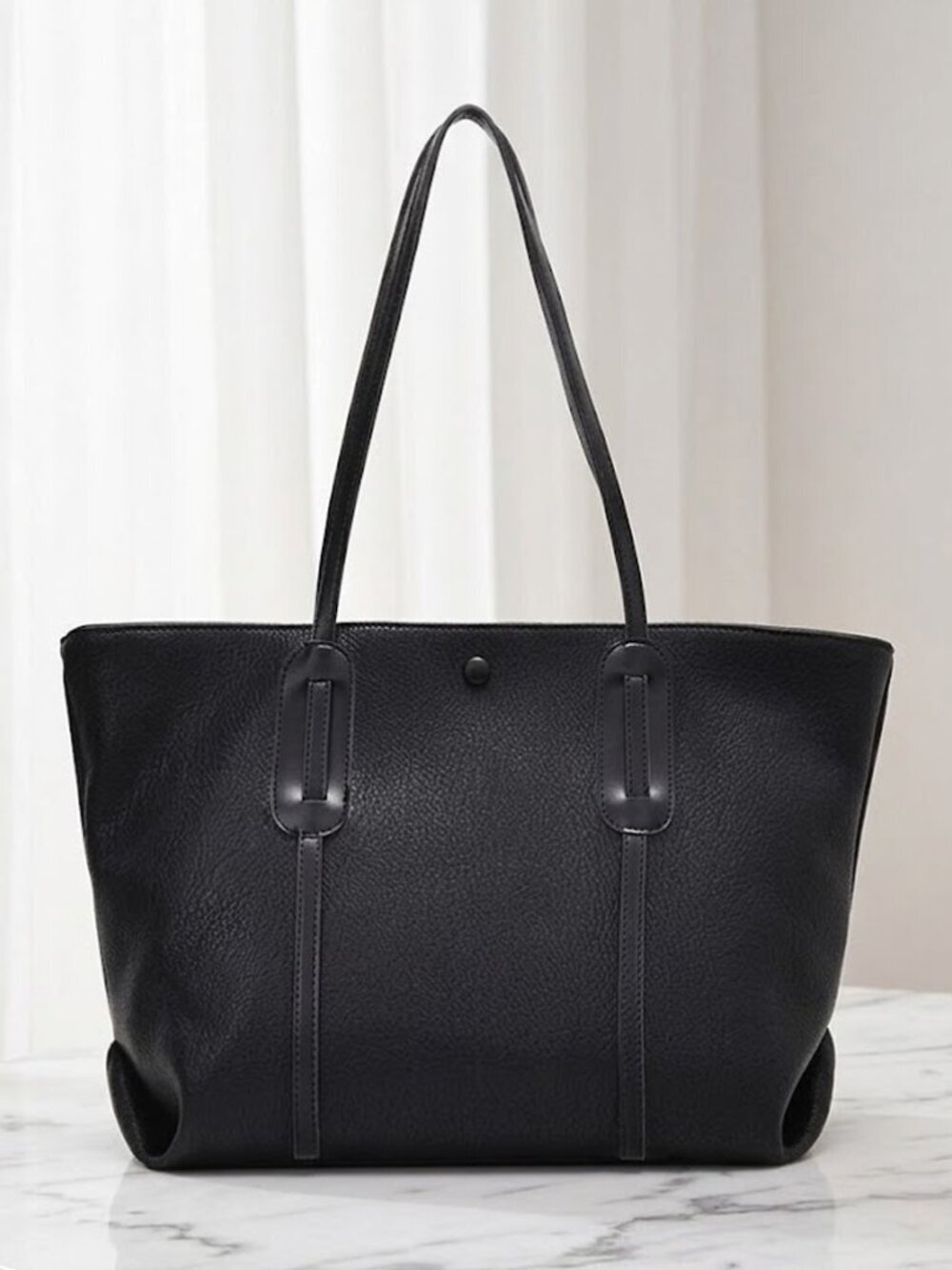 Black Faux Leather Tote Bag